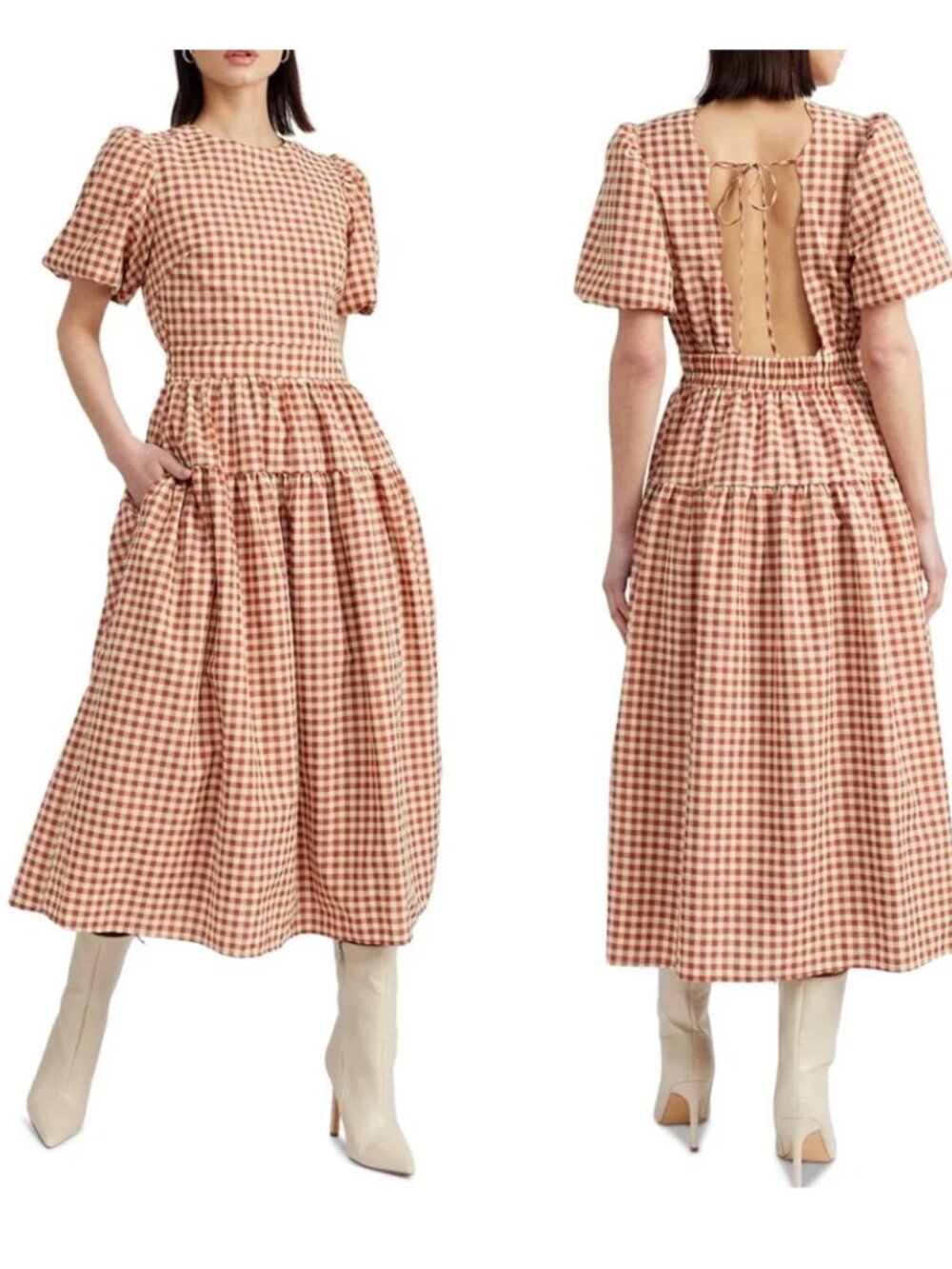 El Saison Juni Gingham Peasant Prairie Cottagecore MilkMaid Folk Long Dress XS